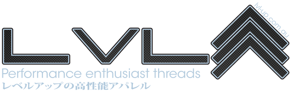 Level UP Apparel - Performance enthusiast threads logo for website complete with web address and Japanese translation